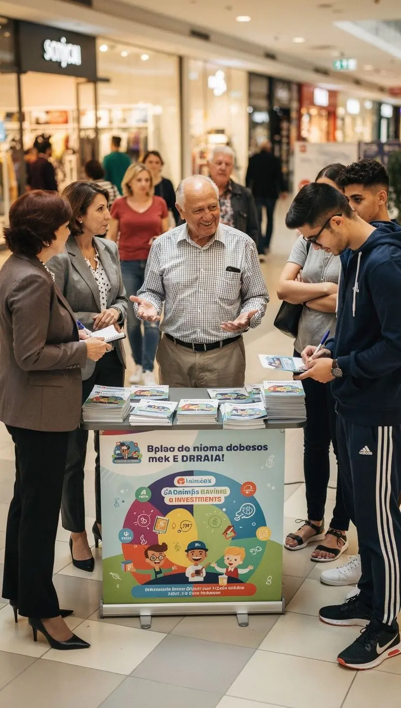 Consultant explicând utilizarea unui ghid tipărit pentru economisire și investiții personale